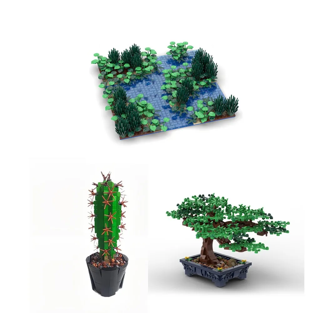 

MOC Little Jungle Park Forest Building Blocks Набор озер Водный пейзаж Райские кирпичи Ботанические бонсай Игрушки для детей Подарки