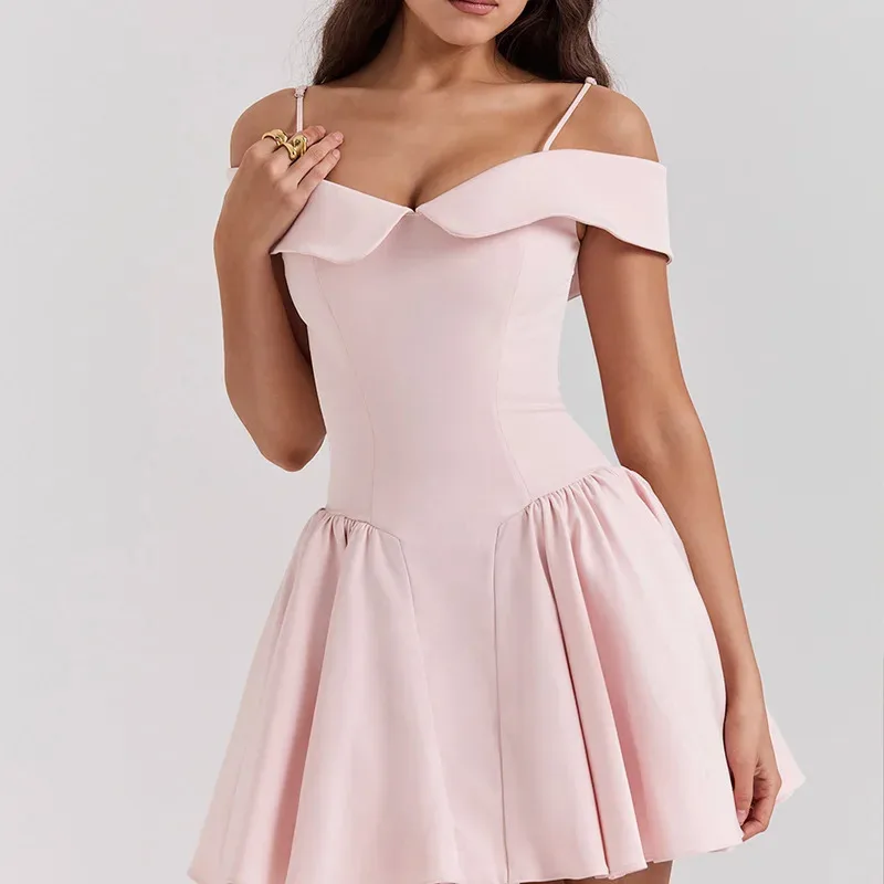 Bonny レディース オフショルダー ミニドレス Y2K スタイル フリルとカットアウトディテール付き