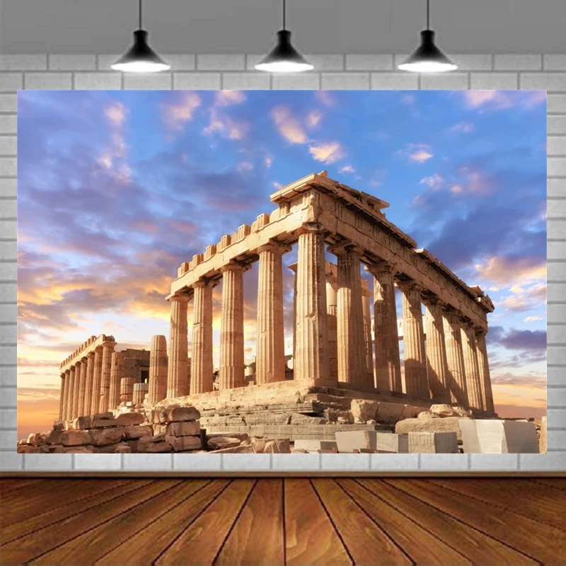 Acropolis Of Athens Photography Backdrop Parthenon Temple Background Ancient Column Stone Pillar Greek Trip Photo Studio Props