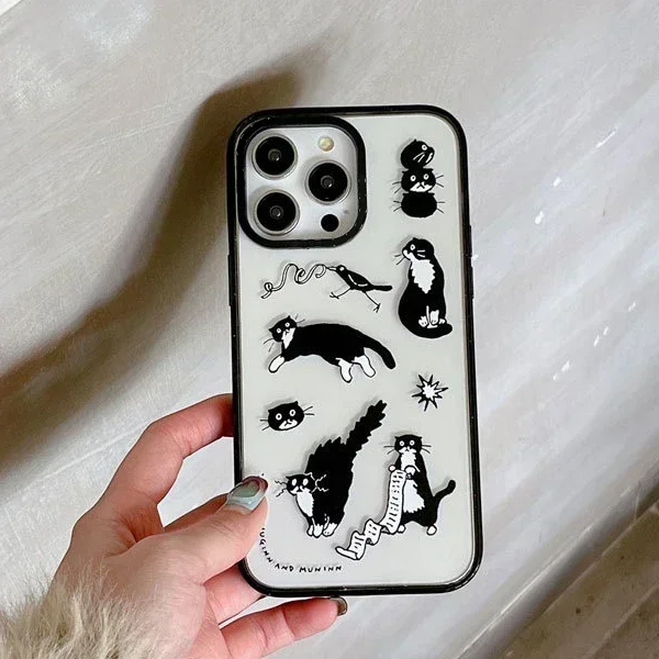 

2.0 Version Acrylic Upgrade Border Black White Cat Phone Case Cover for IPhone 11 12 13 14 15 16 Pro Max Case