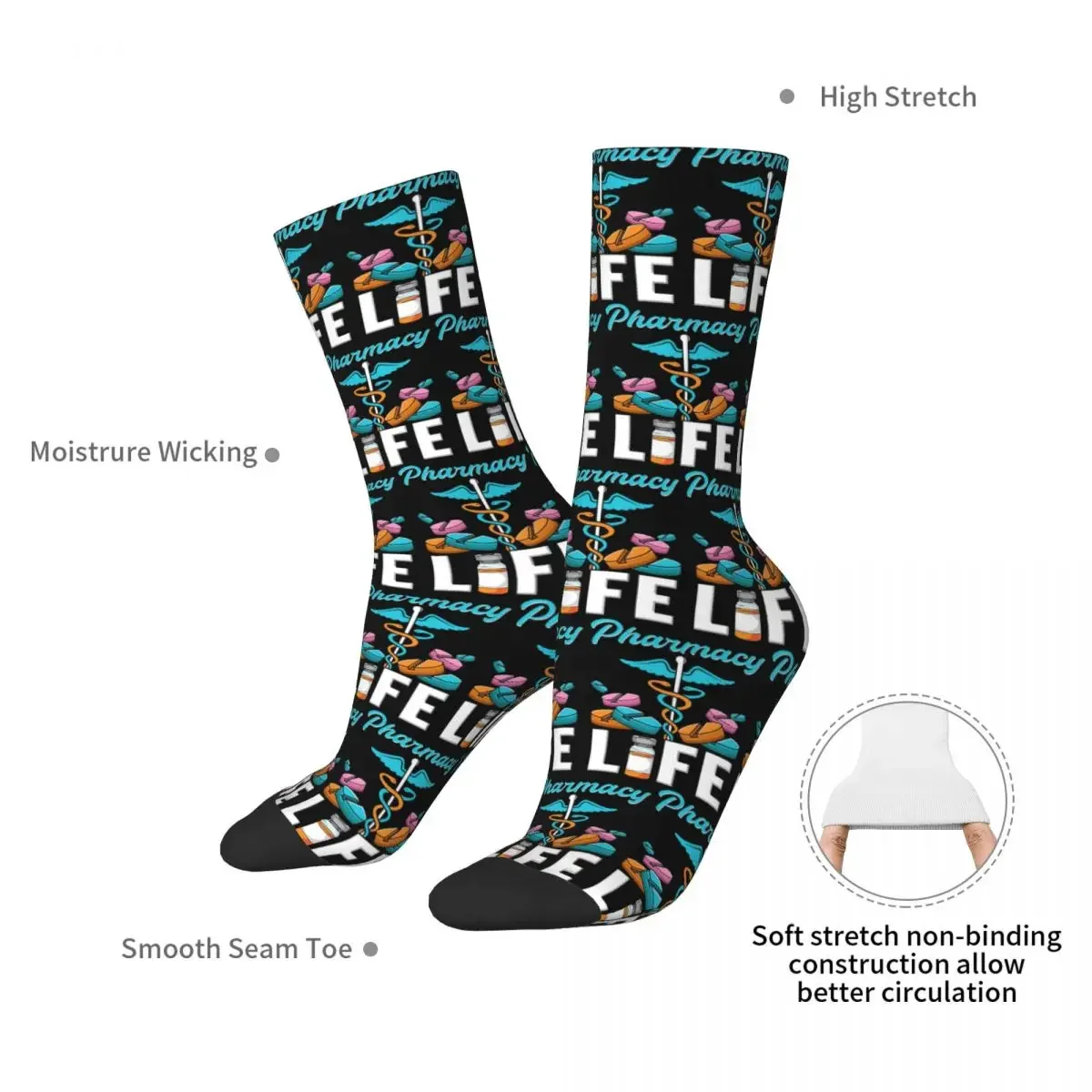 Pharmacy Life Pharmacist Chemist Socks Harajuku Sweat Absorbing Stockings All Season Long Socks Accessories for Man Woman Gifts