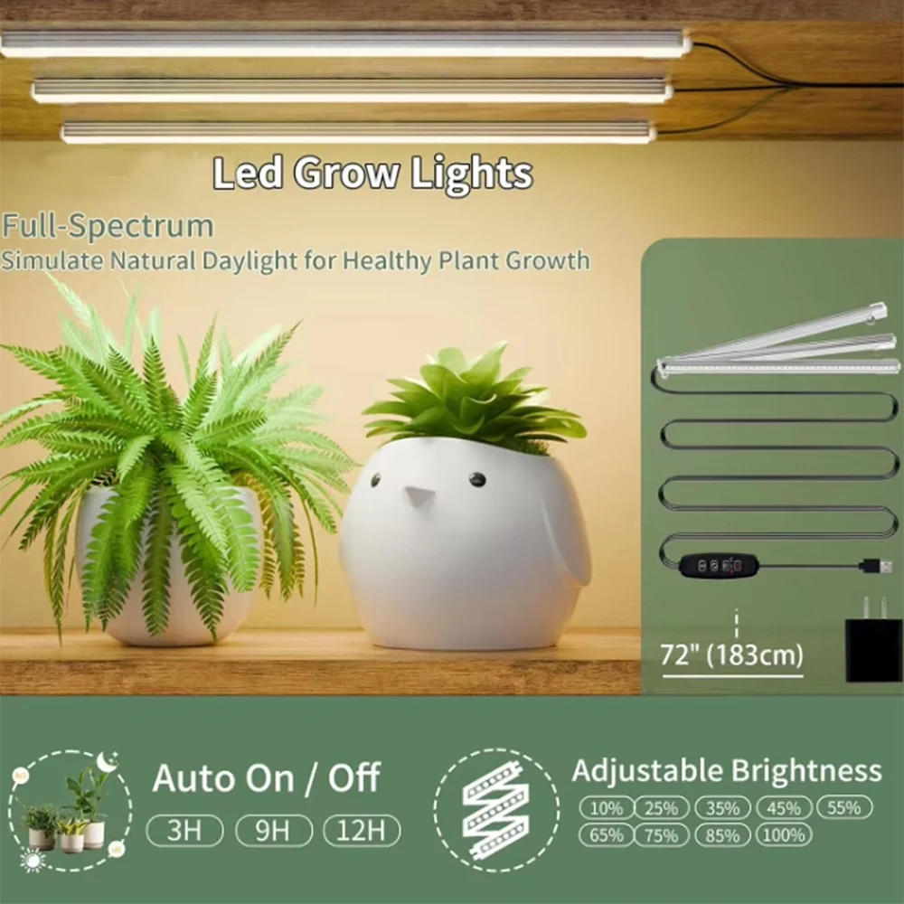 Led Plant Grow Light With White Light USB Interface Auto Timer Smart Adjustment Can Stick Light Strip, Plants Lamp