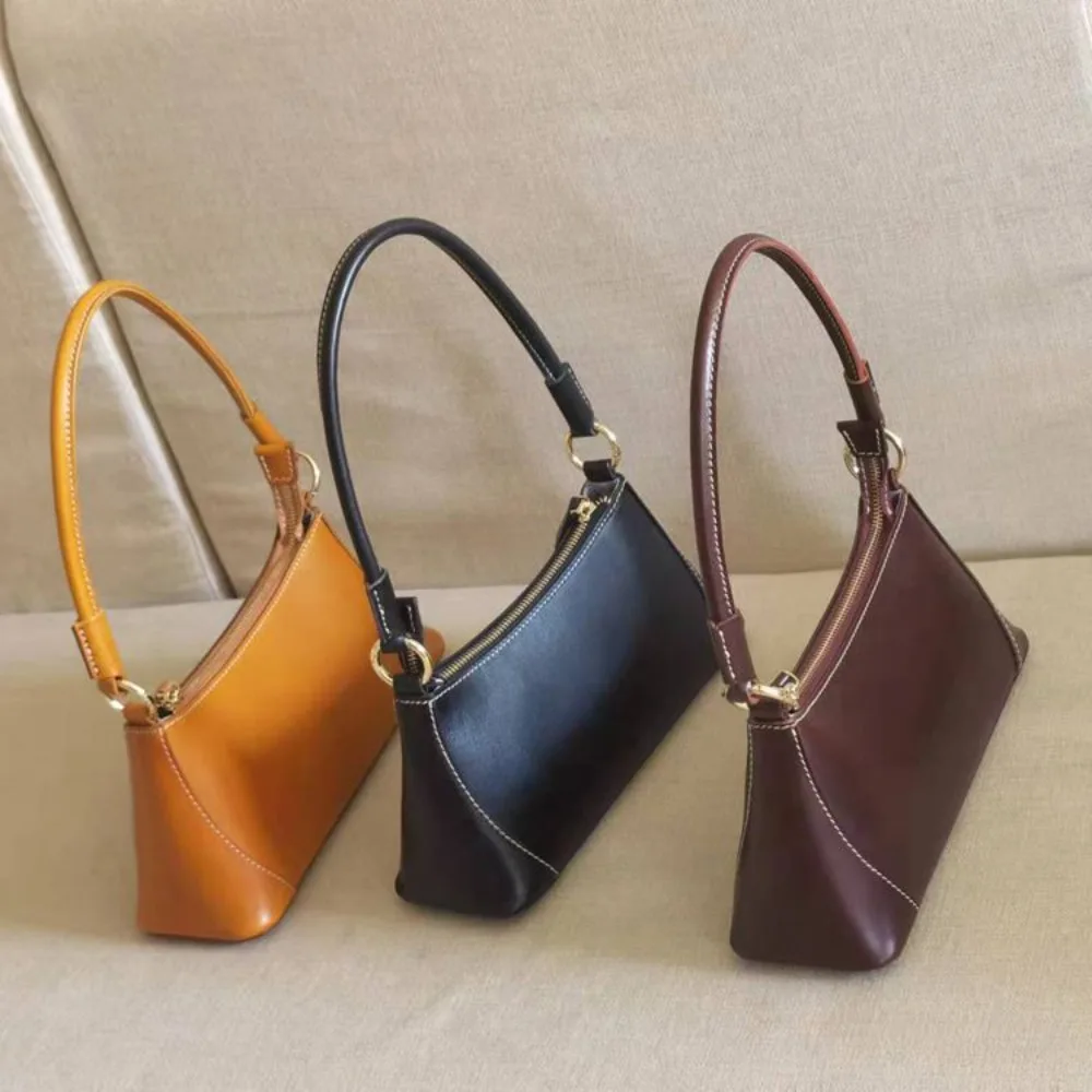

New Top Layer Cowhide Women's Bag Business Armpit Senior Fashion Foreskin Fashion Versatile Simple Baguette Handbag Vintage
