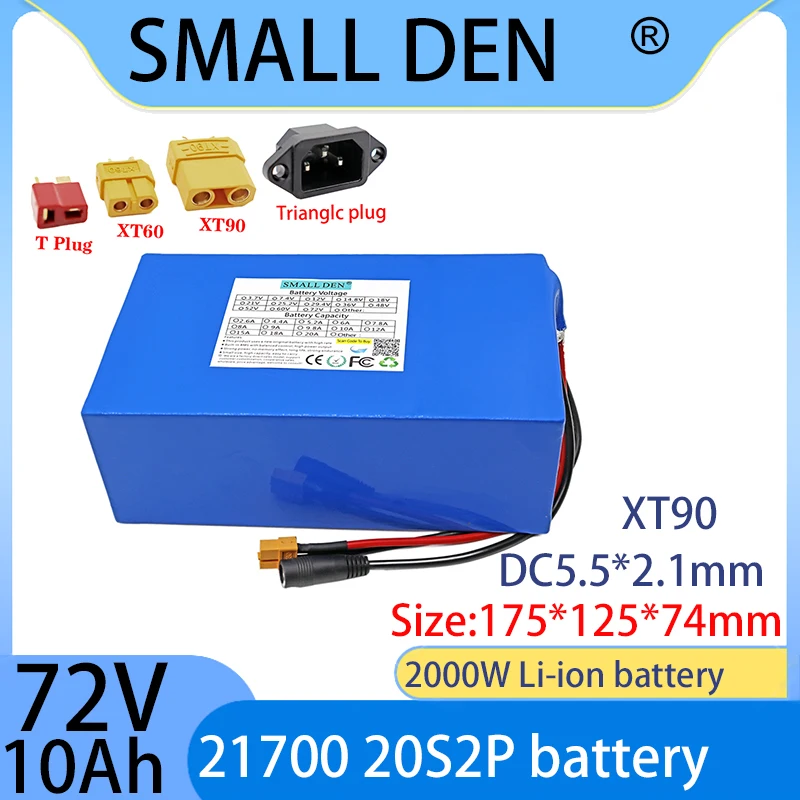 

New 72V 10Ah 21700 20S2P lithium battery pack with built-in 30A BMS 750W 2000W motor high-power rechargeable battery+5A charger