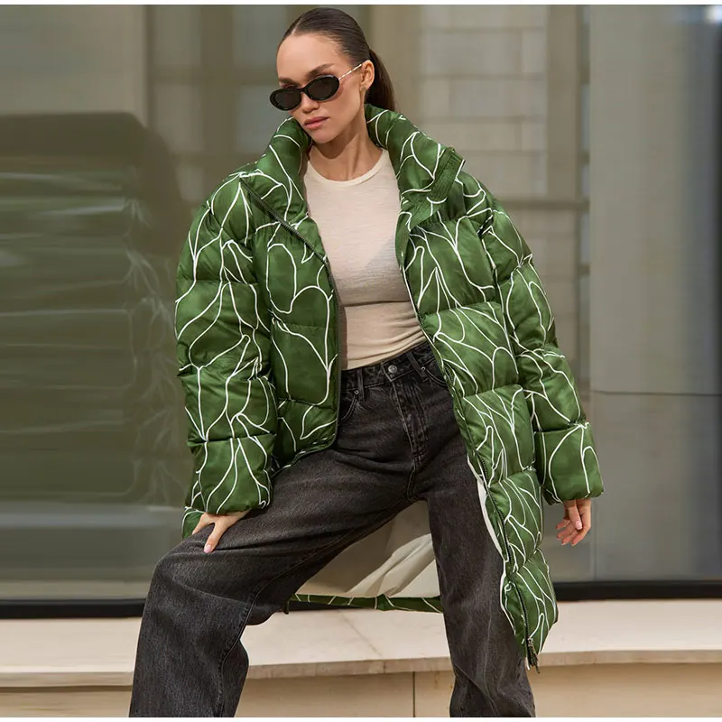 Leopard Print Hooded Puffer Women's Winter Coat Belted Waist Midi Length Padded Jackets for Woman Jacket Warm Streetwear