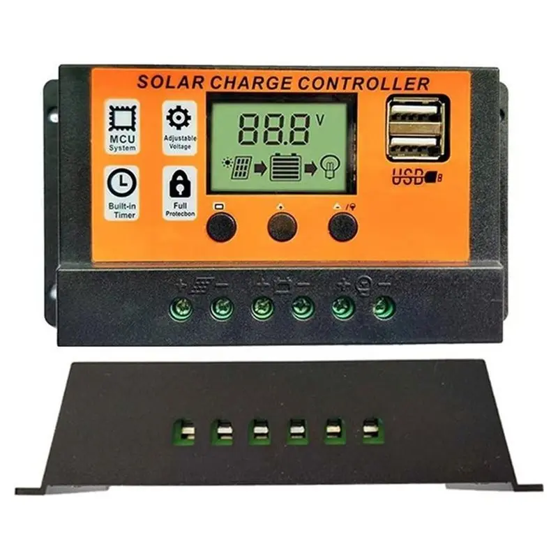 AT14 40A Solar Charge Controller Solar Panel Controller 12V/24V Adjustable LCD Display Panel Battery Regulator With USB Port