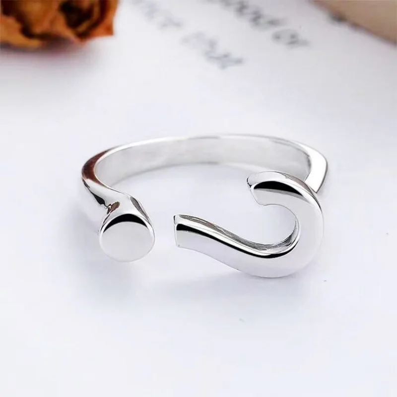 Neuer Kreativer Fragezeichen-förmiger Ring aus 925 Sterling Silber, Persönlicher Geometrischer Offener Ring JZ032