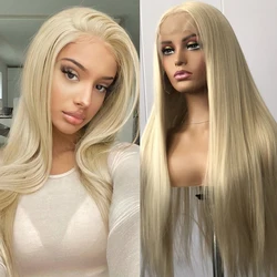 Ash Blonde Lace Front Wig Synthetic Wigs for Women Long Silky Straight Light Blond Frontal Glueless Natural Hairline Daily Party