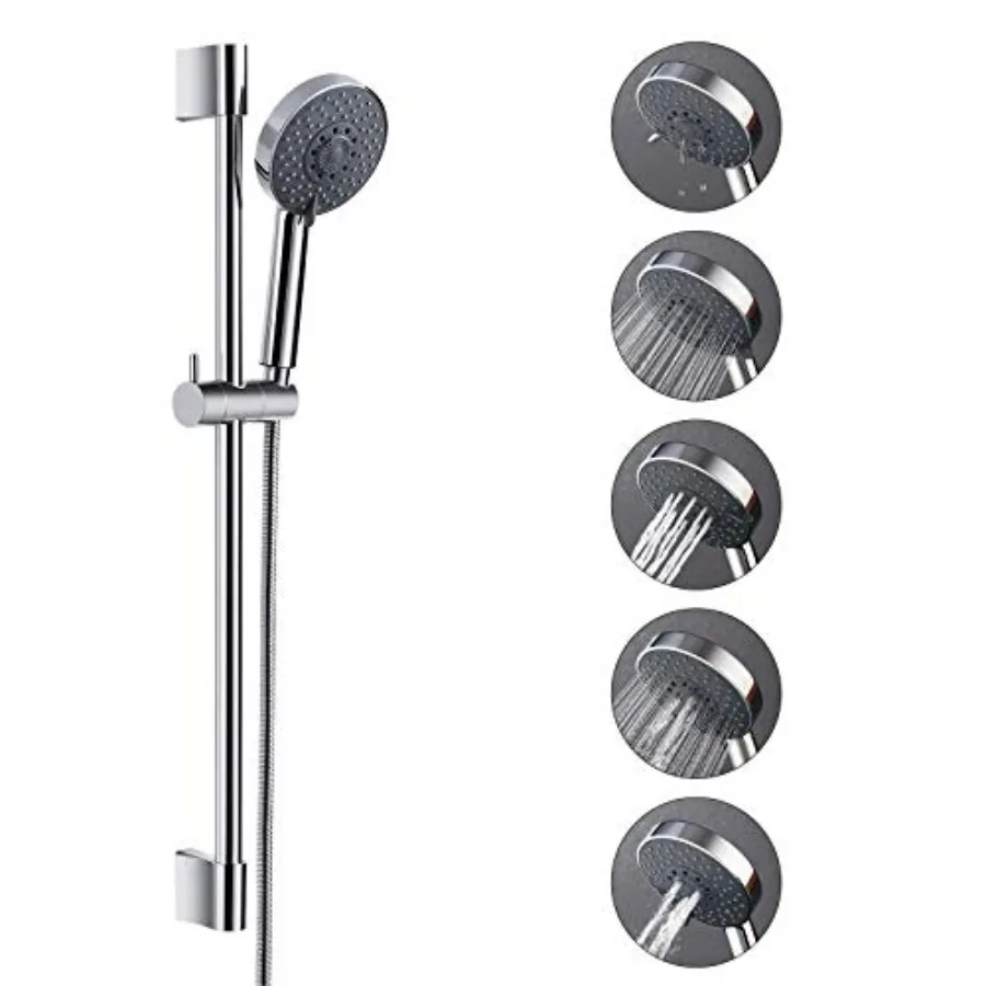 

Shower Slide Bar with Five Function Massaging Hand Shower Head Adjustable Polished Chrome F200-CH-C1