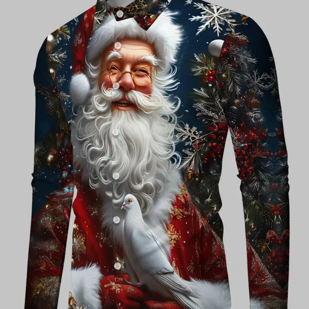 Kemeja Natal Ukuran Besar Pria 2025 Motif Kartun Kucing Lengan Panjang Kancing Depan Kemeja Pesta Natal yang Menyenangkan Pengiriman Cepat