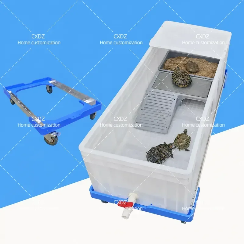 Plastic Turtle Tank with Cart and Sand Table Rectangular Ecological Turtle Pond Large Household Turtle Basin for Pet Reptile