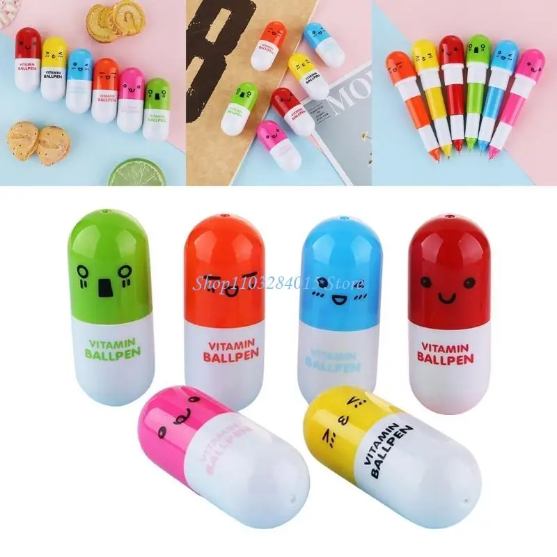 R6FF Shaped Assorted Multicolor Pens 6 Mini Retractable Vitamin Capsule Pens for Gifts and Prizes