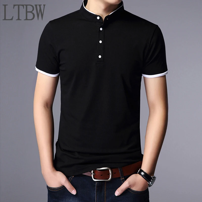 100% Cotton Men's Short Sleeve T-shirt Solid Color Business Polo Shirt For Company Uniforms Mock Neck Slim Fit Breathable Top