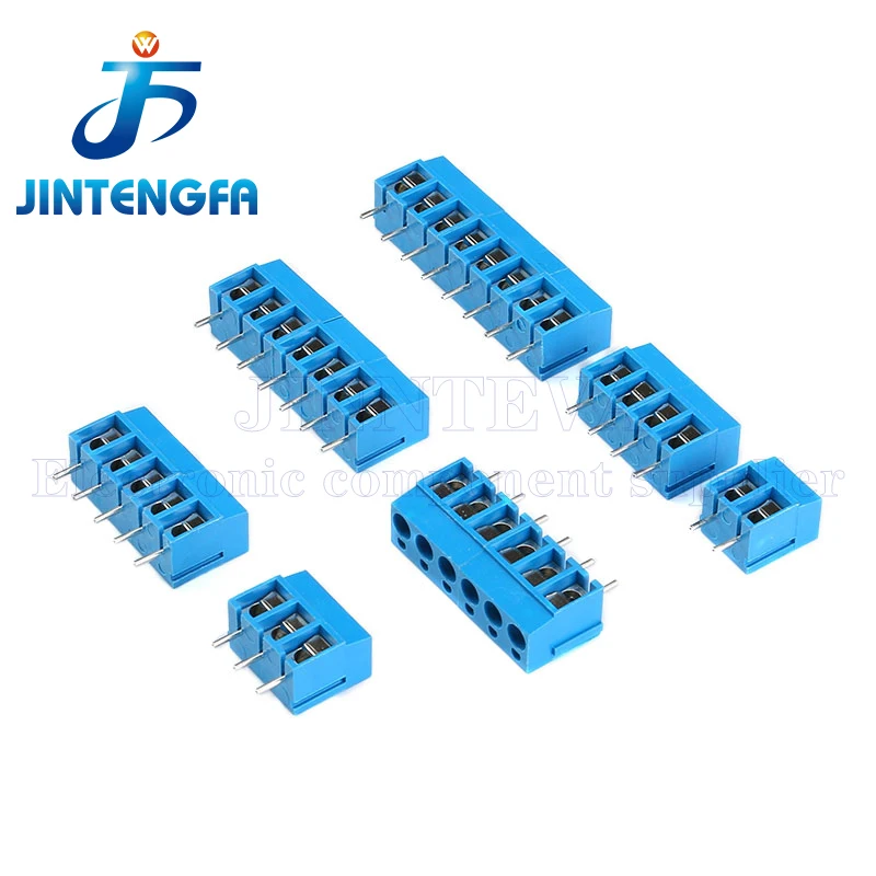 10PCS KF300 2Pin 3Pin 5MM Pitch PCB Screw Terminal Block Power Connectors 250V 16A 5.0mm Blue Can Be Spliced 4P 5P 6P 8P 10 Pin
