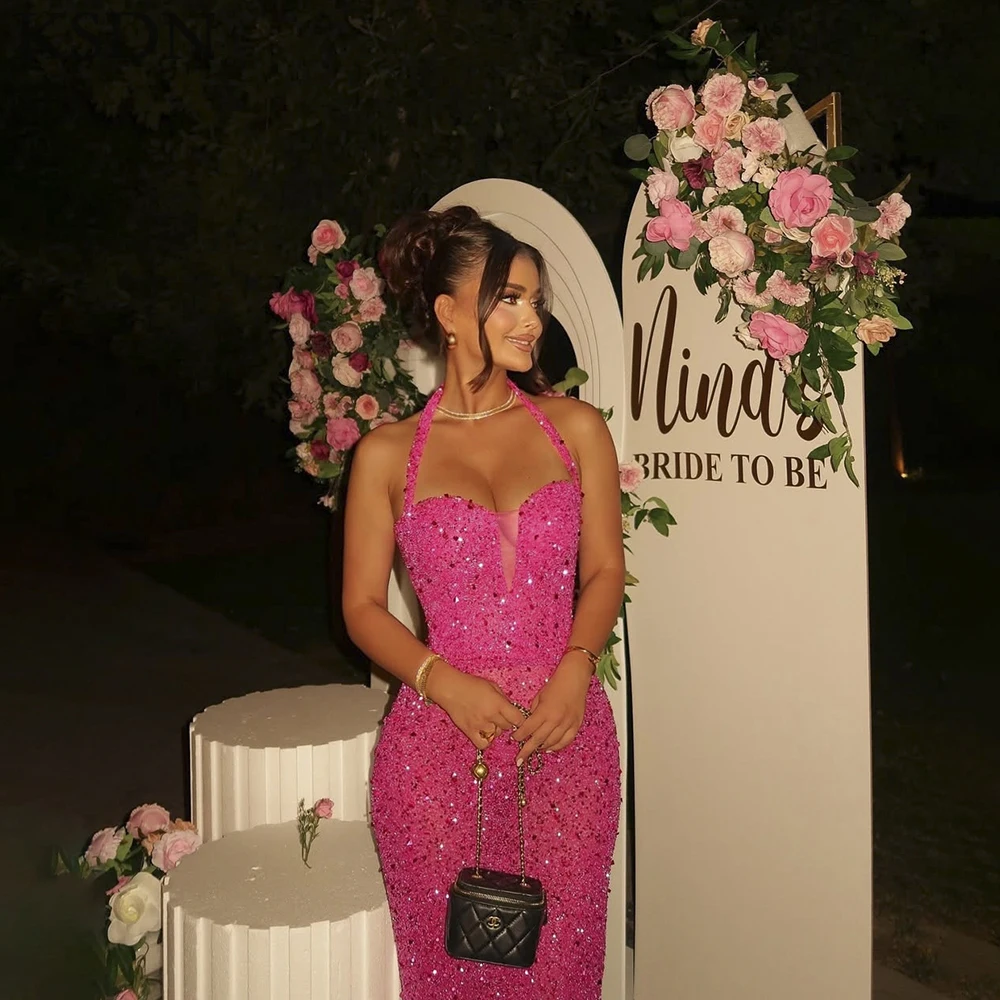KSDN Glitter Evening Dresses Sexy Halter Floor Length Sleeveless Gowns Special Occasion Customzied Dress Formal Mermaid Vestidos