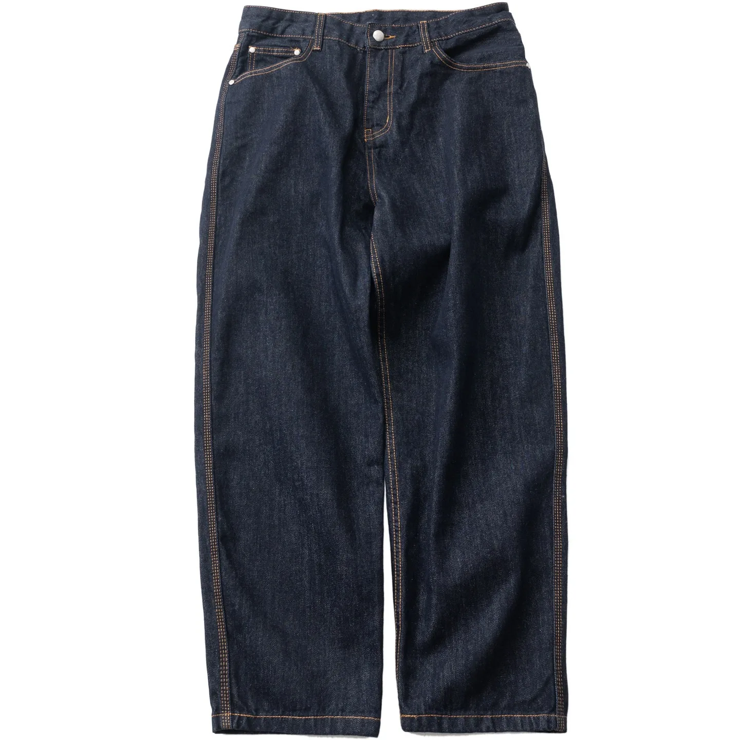 

Japanese Retro Amikaji Washed Denim Jeans Loose Fitting Men's and Women's Straight Leg Long Pants