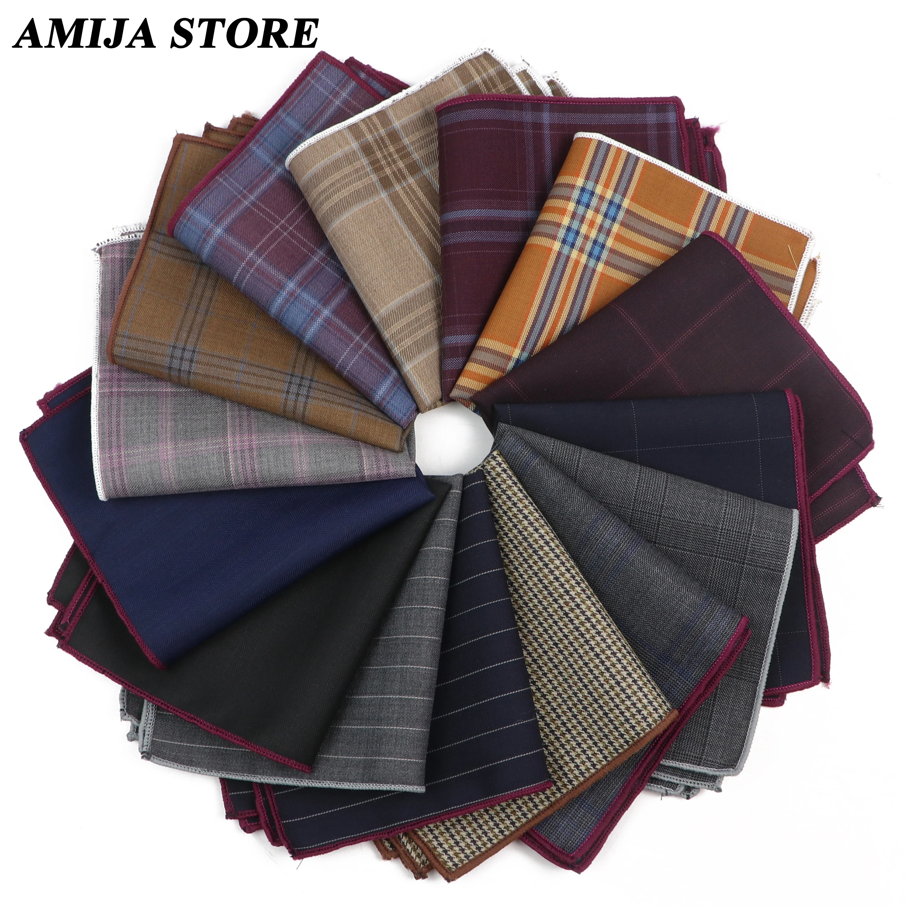 

Fashion Wool Handkerchief For Men Suit Woolen Plaid Striped Pocket Square Business Hankies Herringbone pattern Hanky Pocket Towe