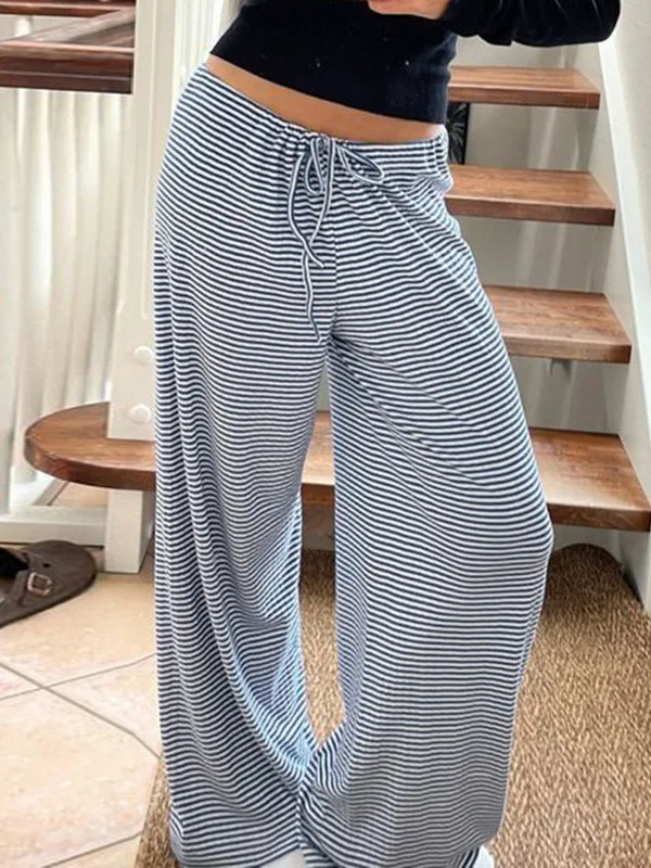 Pantalon décontracté à rayures taille basse, jambes larges, coupe droite, taille basse, Long, mélange de Polyester et de Spandex