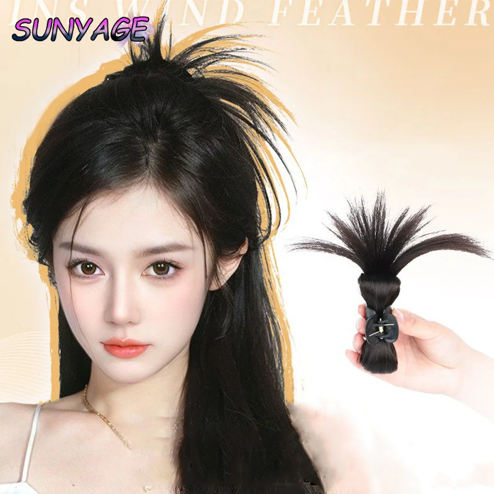 

SUNYAGE Women's Half Tie Hair Claw Feather Lazy Meatball Head Crab Clamp Synthetic Wig Catch Clamp Horsetail Hair Accessories