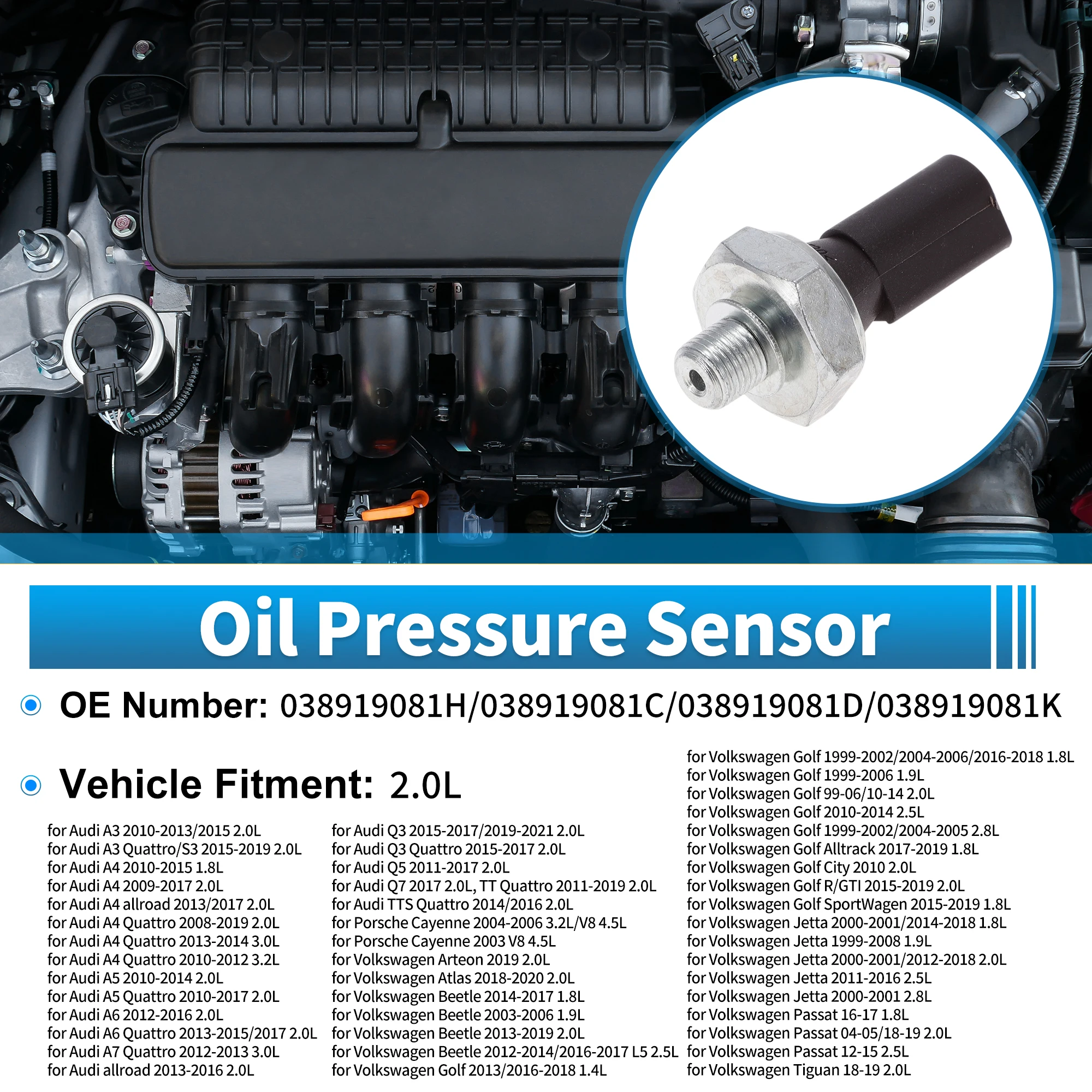 UXCELL No.038919081H/038919081C Engine Oil Pressure Sensor for Audi A3 2.0L 10-13/15