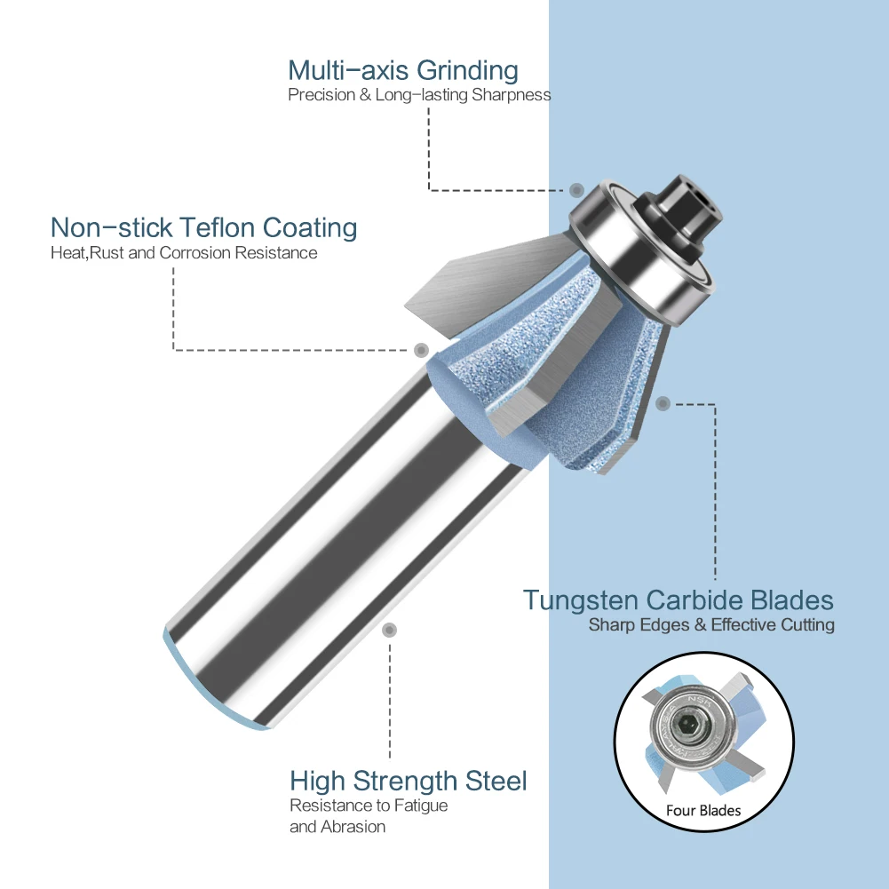 Imagem -04 - Chanfro Router Bit Bevel Edge Edging Fresa com Rolamento Superior Ferramenta de Corte de Madeira Ferramenta de Madeira 60 Graus z4