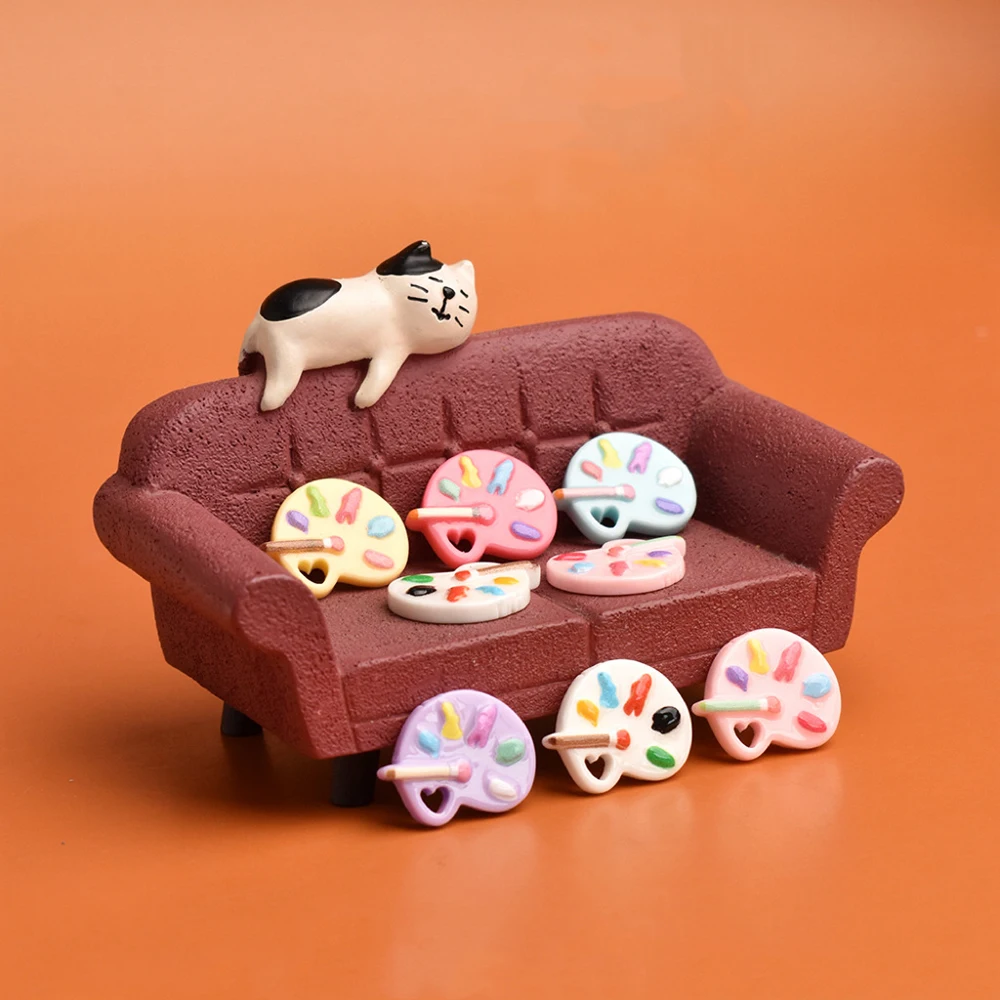 10Pcs Mini Color Palette DIY Resin Accessories For Miniature Dollhouse Scene Desktop Ornaments Refrigerator Magnets Keychain Acc