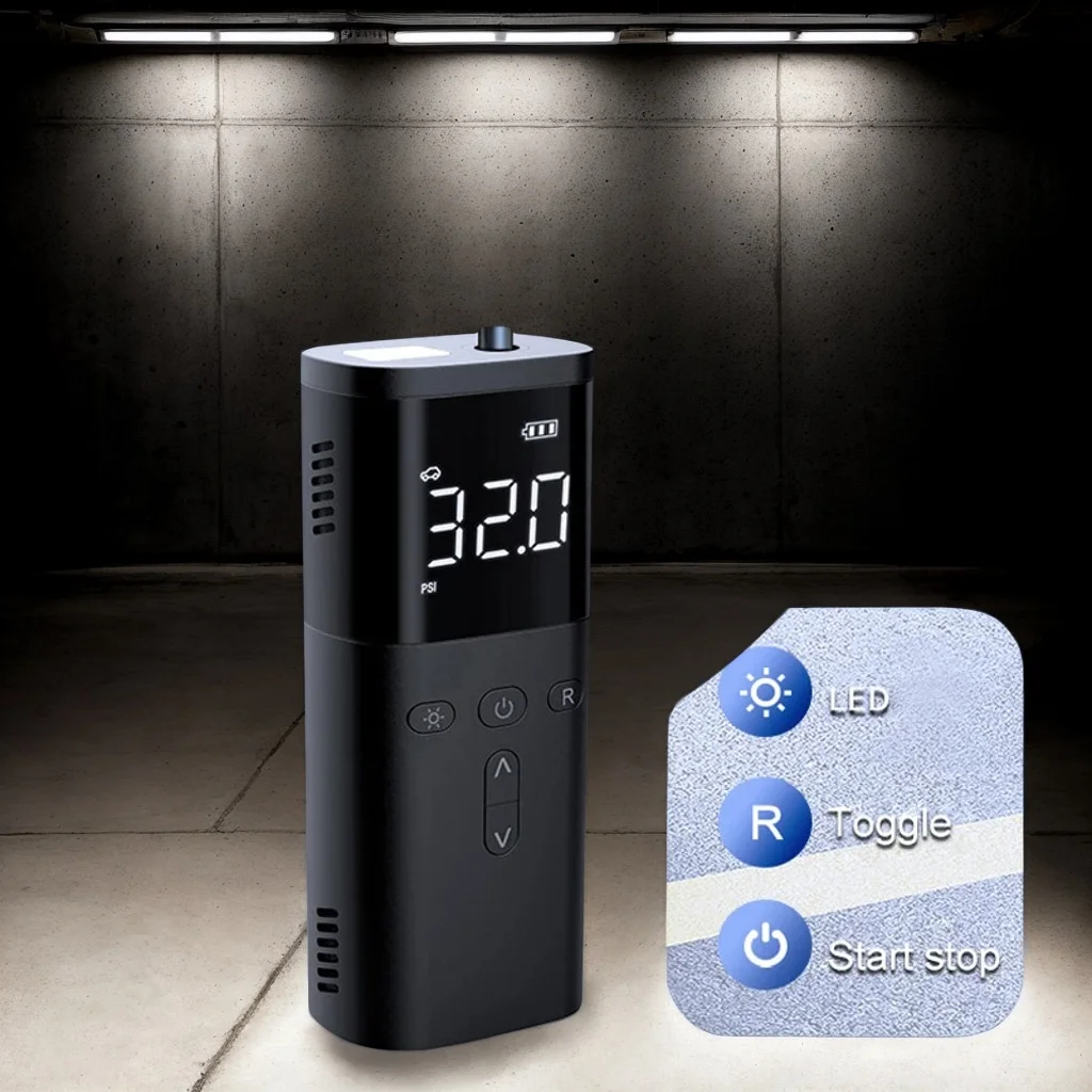 

Портативный беспроводной насос для накачивания автомобильных шин — перезаряжаемый мини-электрический воздушный компрессор со светодиодной подсветкой для чрезвычайных ситуаций