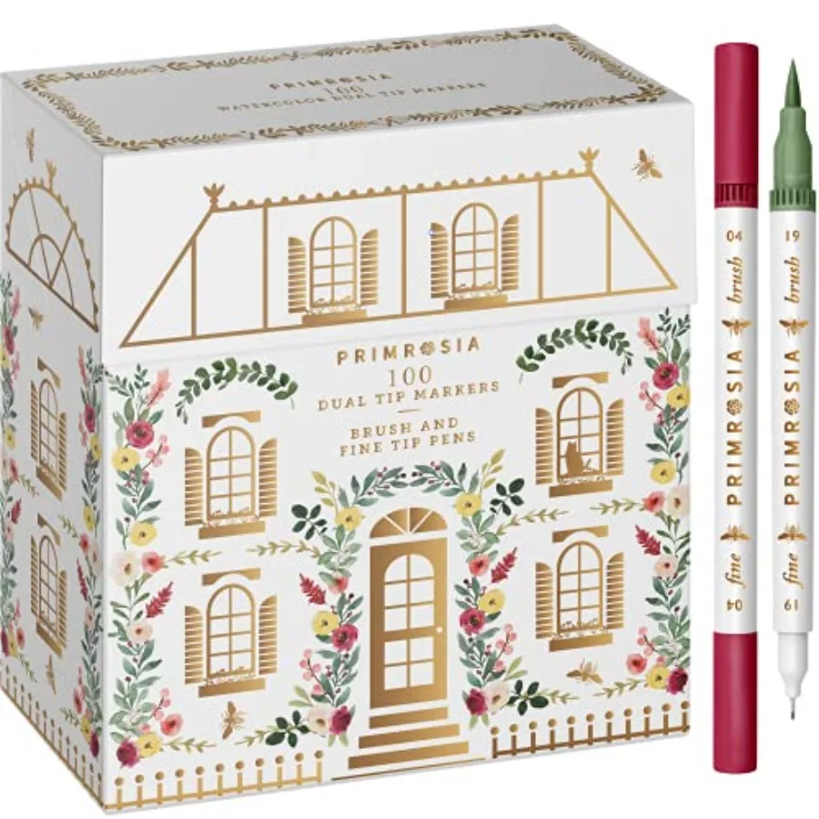 

100 Dual Tip Marker Pens Fineliner and Watercolor Brush Pens for Art Sketching Illustration Calligraphy or Journals Drawing Col