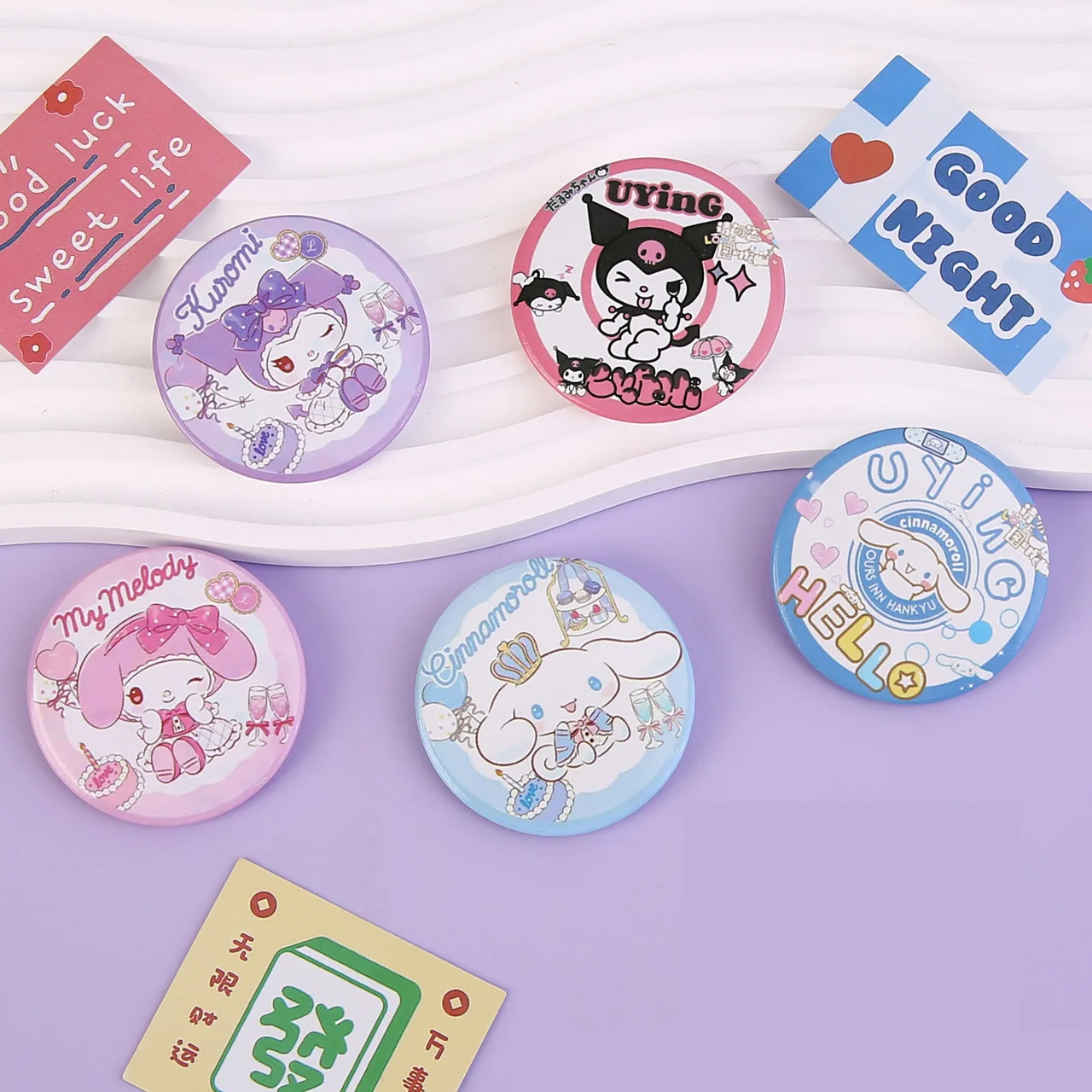 Fashion 7pcs Sanrio Kuromi Cinnamon Anime Badges Backpack Cartoon My Melody Pin Brooch Jewelry Jeans Accessories Kids Gift Toy