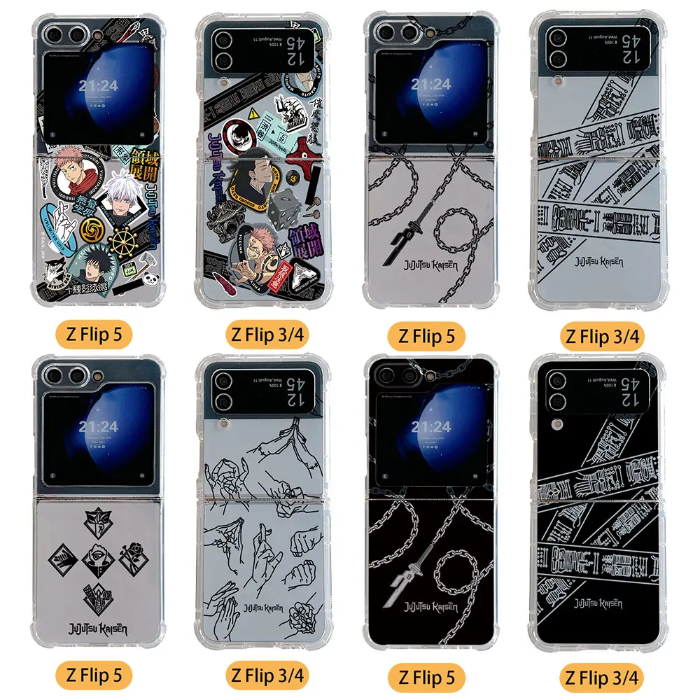 Anime Jujutsus Kaisens Label Phone Case for Samsung Galaxy Z Flip 3 4 Z Flip 5 6 Z Fold 4 5G PC Soft Anti-fall Back Cover