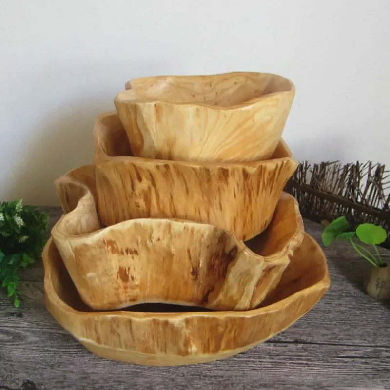 

Wooden bowl large dried fruit dish miscellaneous grains candy dish grid wood root carved tray household mixing bowl WF1020