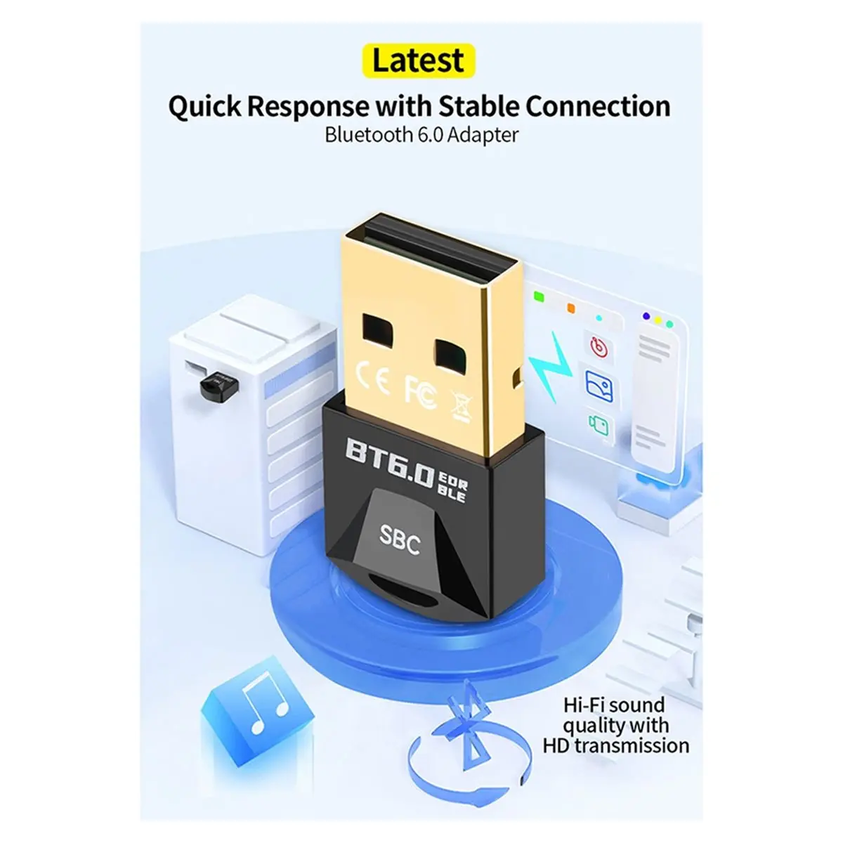 DT81 2Pcs USB Adapter Bluetooth 6.0 USB Dongle AAC Decoder Wireless Music Audio Receiver Transmitter for PC Mouse Keyboard