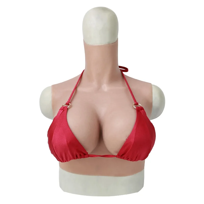KnowU Realistic Silicone Breast Forms G Cup Normal Size High Collar Sleeveless Fake Chest Cosplay