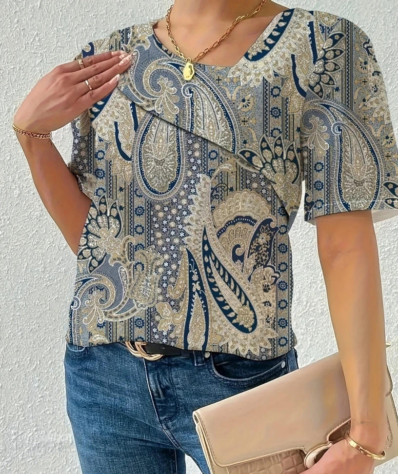 プラスサイズの気質ブラウスカジュアルルーズ女性シャツエレガントな半袖ブラウス平日