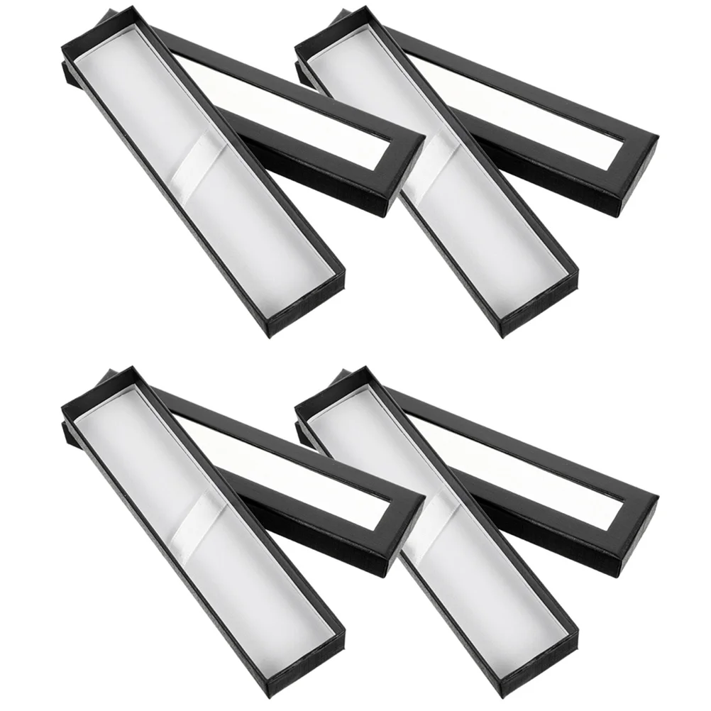 

4pcs Pen Gift Box Craft Stackable Rectangle Storage Case Paper Material Transparent Window Suitable For Ballpoint Pens Jewelry