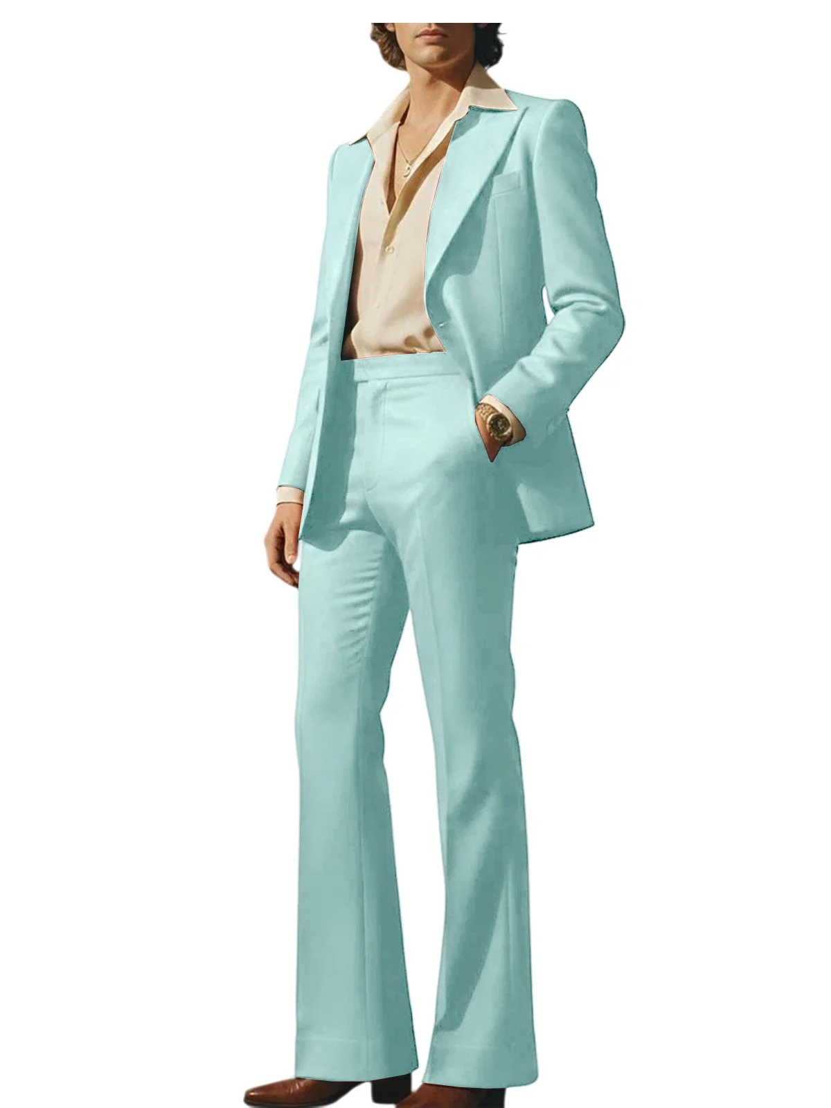 

Men's 2-Piece Suit Retro 70s Style Formal Outfit Slim Fit Notch Lapel Blazer with Flared Trousers for Wedding Guest & Party