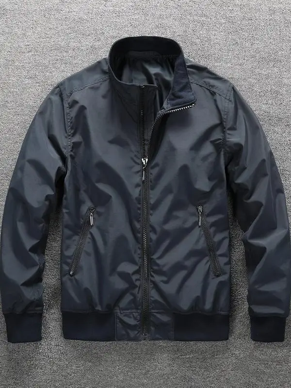 

Men's Pilot Jaet Coat Spring Autumn Lightweight Stand Collar Windproof Bla Versatile Casual Jaet Stand Fit Long Sve