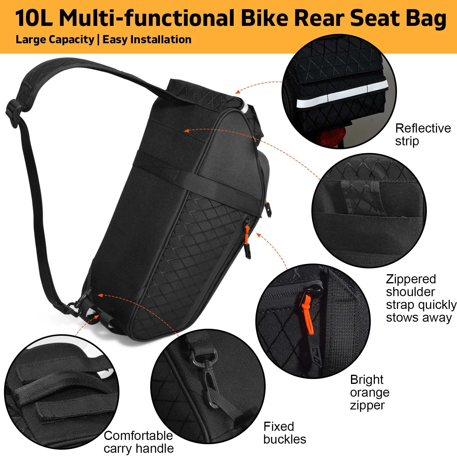 Neue Fahrrad-Gepäckträgertasche Upgrade 900D 10L Große Kapazität Reißfest Mehrzweck Schnelle Montage Befestigung Pendeln Outdoor Fahrradzubehör – Detail 4