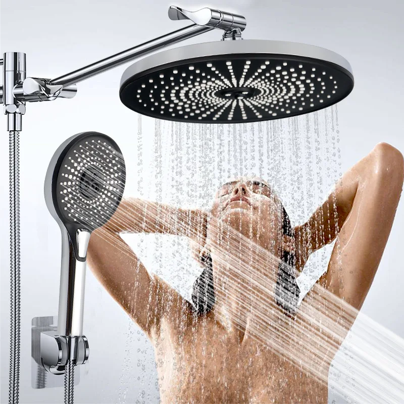 Luxury Bathroom Shower System Overhead Shower Set with 3 Modes Hand Showerhead Black Bathroom Rain Showers Mixer Set Top Spray