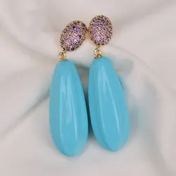 Teardrop Blue Turquoise Purple Crystal CZ Paved Stud Earrings
