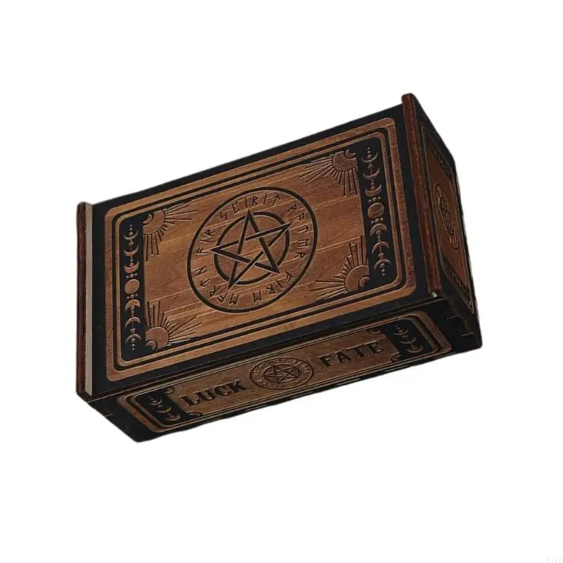 Caja almacenamiento tarjeta madera F1FD Push Tarot Caja almacenamiento tarot