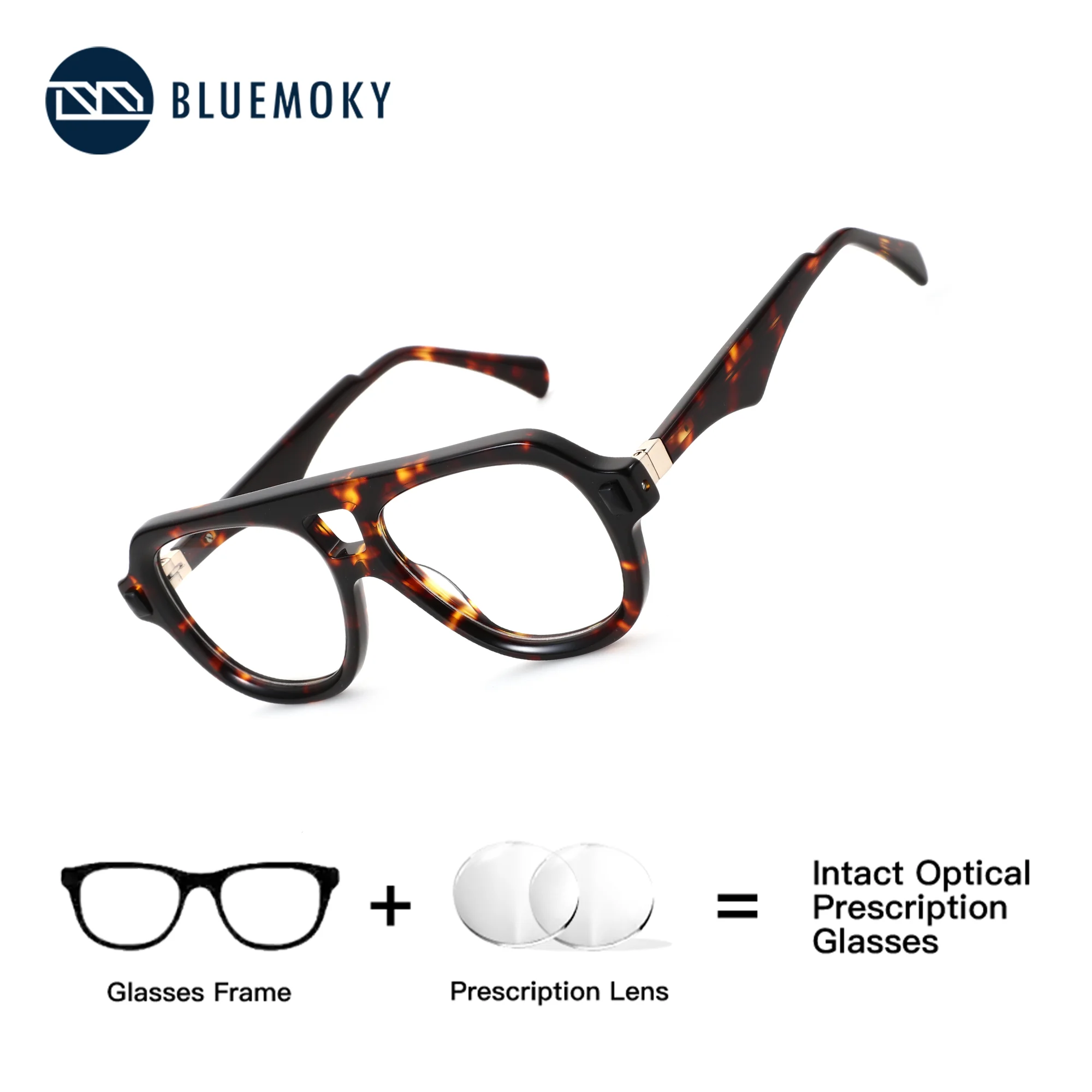 

BLUEMOKY L Acetate Pilot Prescription Glasses, Men's Progressive Vision Correction, Anti Blue Light Myopia Photochromic Lenses
