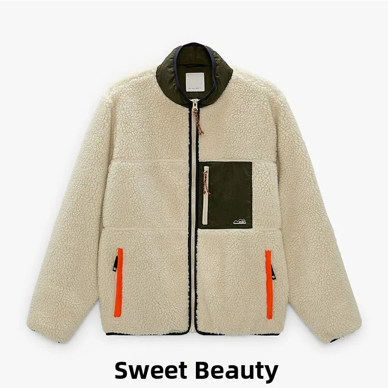 

Теплое мужское пальто с мехом ягненка на подкладке, новое мужское пальто для пар, полиэфирная ткань, длинная застежка-молния све