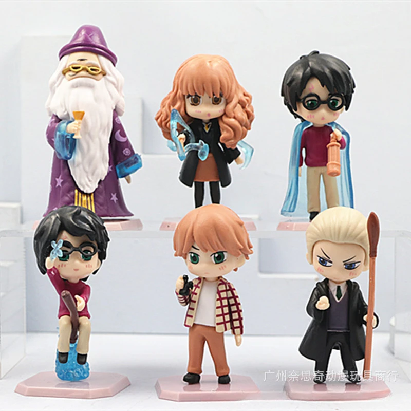 

6Pcs Kawaii Harry Potte Action Figure Handmade Catton Magic Boys Pendant Dolls Toys for Girls Malfoy Hermione Kid Birthday Gift