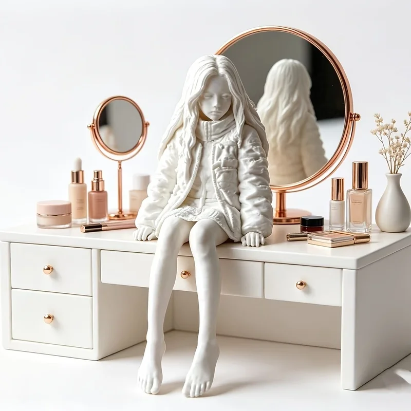 Minimalist Matte White Girl Sitting on Bed Statue, Modern High-End Niche Art Ornament for Home Desktop Decoration