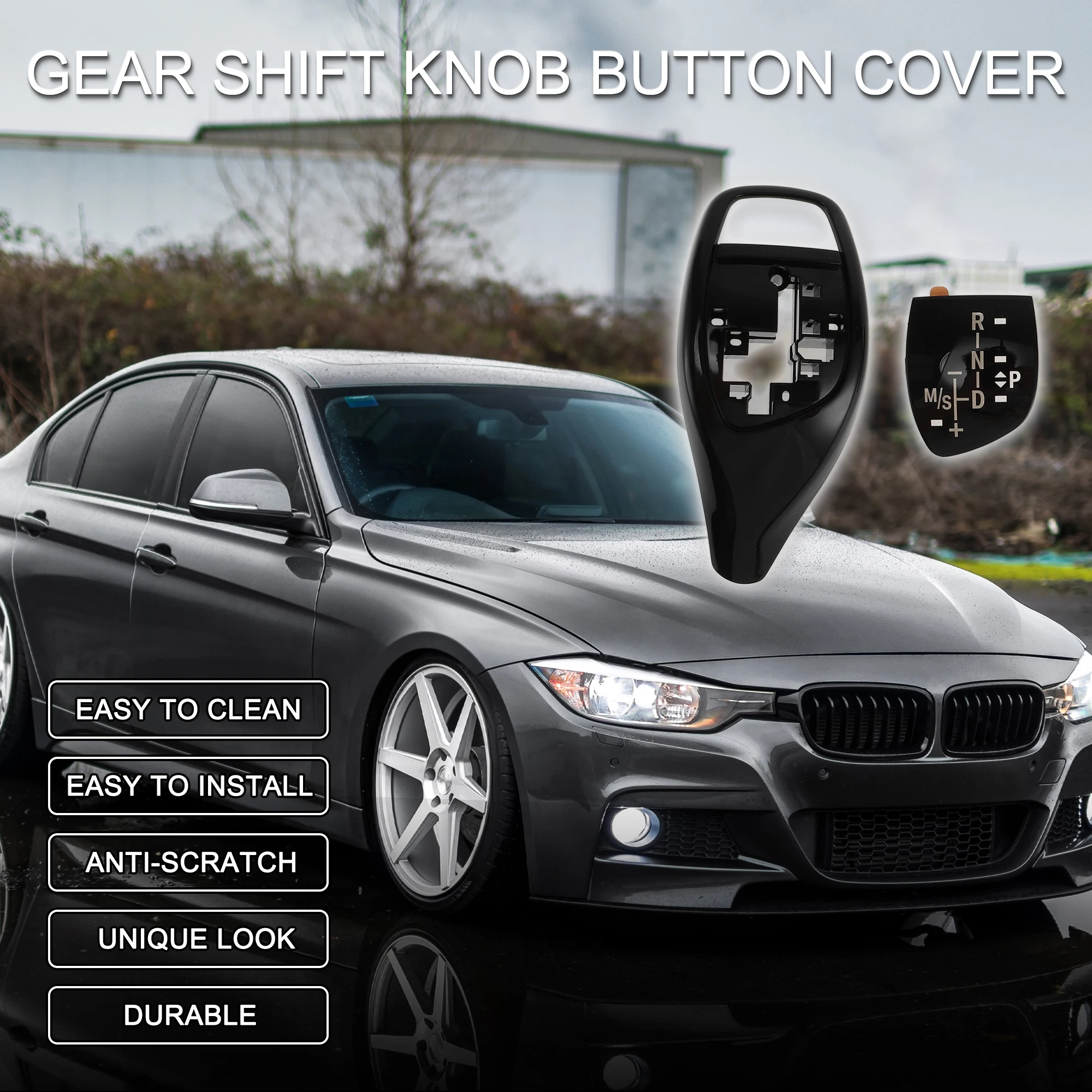 UXCELL Gear Shift Knob Button Cover for BMW 1'F20 F21/2'F22 Black Center Console 1 Set