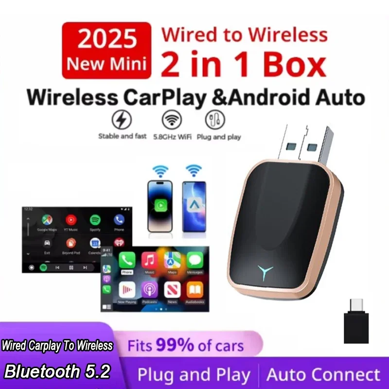 NEW 2 In 1 Wireless Carplay AI Box Android Auto Plug And Play  2025 5G WIFI For iphone Android Phone Wired Carplay To Wireless