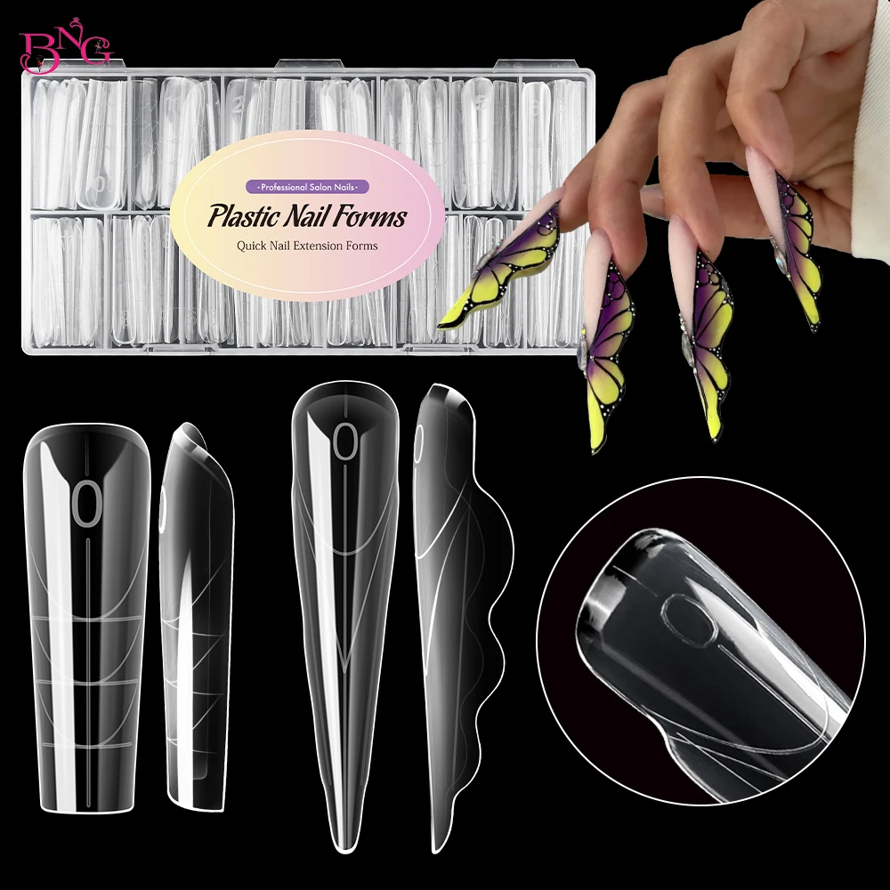 

BNG 150 шт., крылья бабочки, двойные формы для ногтей, акриловые многоразовые формы для наращивания ногтей с внутренней шкалой, маникюрные инструменты