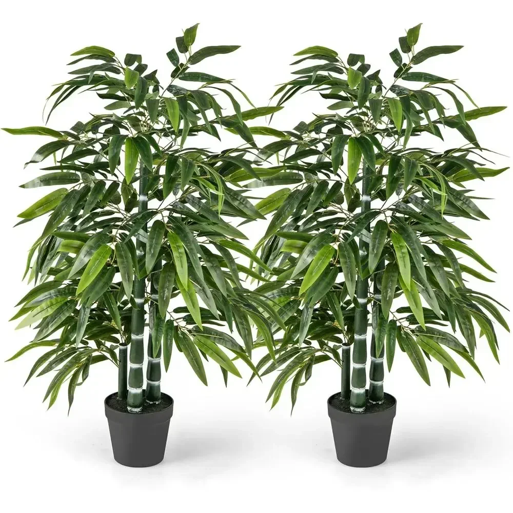 Set of 2 Artificial 50 Tall Bamboo Trees with 3 PE Trunks and Lush Leaves, Ideal for Indoor and Outdoor Decor
