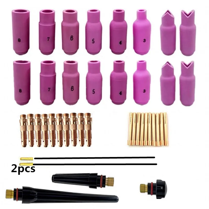 41 PZ Materiali di consumo TIG Kit raccordi Ugello in ceramica angolo interno ed esterno clip in rame ugello guida coda pistola per WP17 WP18 WP26